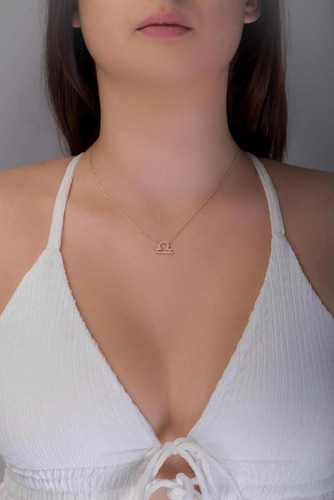Colar Feminino Ouro 18k 750 Signo Libra Cravejado Diamante - Imagem 3