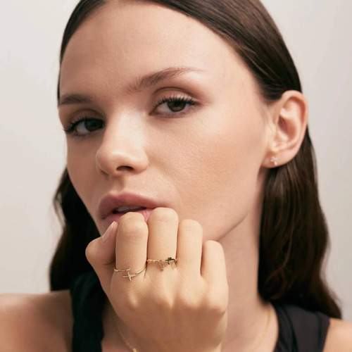 Anel Solitário Feminino Ouro 18k 750 Cruz Ajustável Elegante - Imagem 4