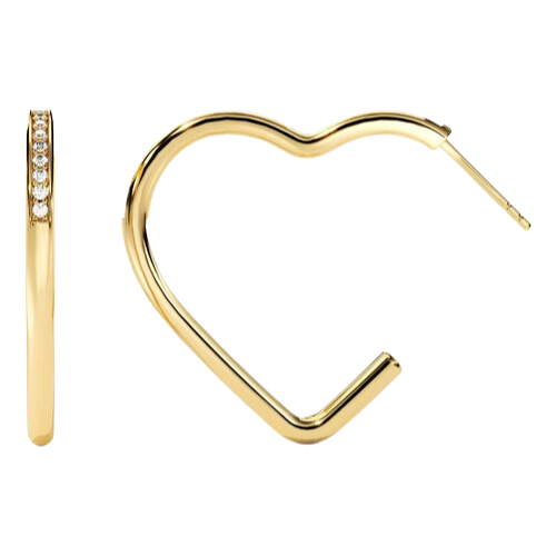 Brinco Ouro Feminino Coração Cravejado Minimalista Luxo