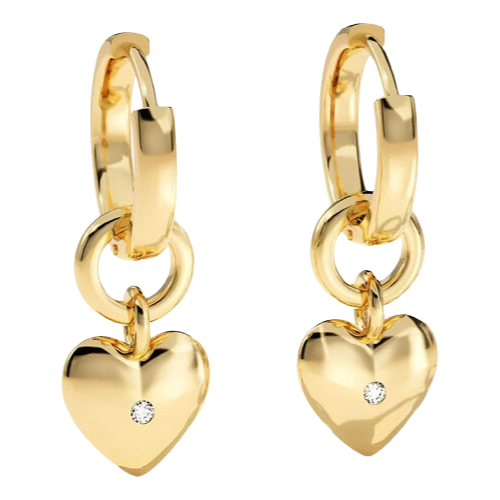 Brinco Feminino Ouro 18k Pendulo De Coração Luxo