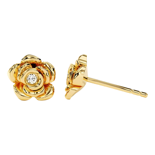 Brinco Feminino Ouro 18k Rosa Cravejada Delicada Desing Luxo