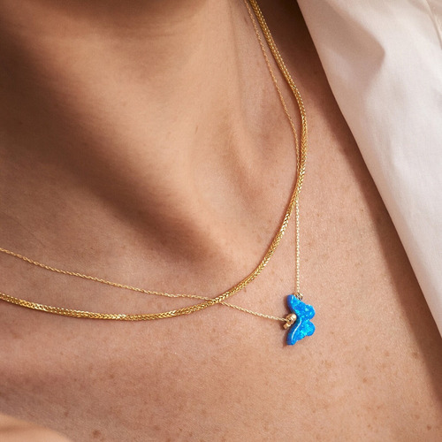 Colar Ouro 18k750 Borboleta Em Opala Azul Com Ponto Diamante - Imagem 5