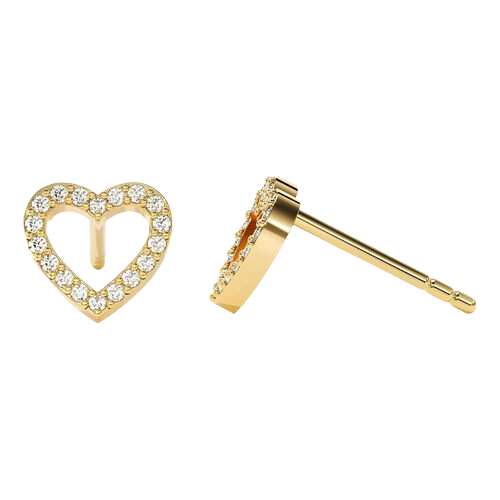 Brinco Ouro 18k Feminino Coração Delicado Cravejado Diamante