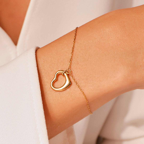 Pulseira Ouro 18k Feminina Coração Maciço Elegante Luxo - Imagem 2