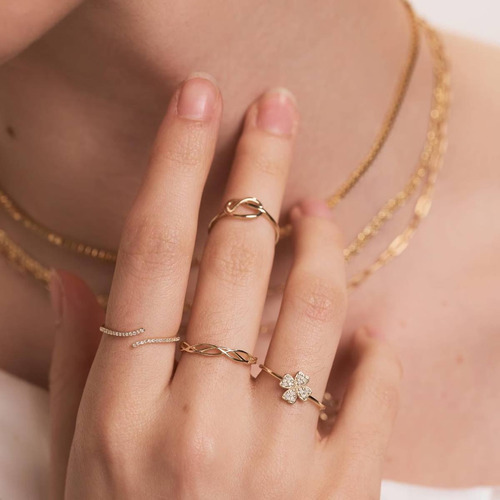 Anel Solitário Feminino Ouro 18k Ajustável Diamantes Luxo - Imagem 3