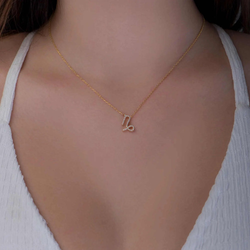 Colar Feminino Ouro 18k Signo Capricórnio Cravejado Diamante - Imagem 2
