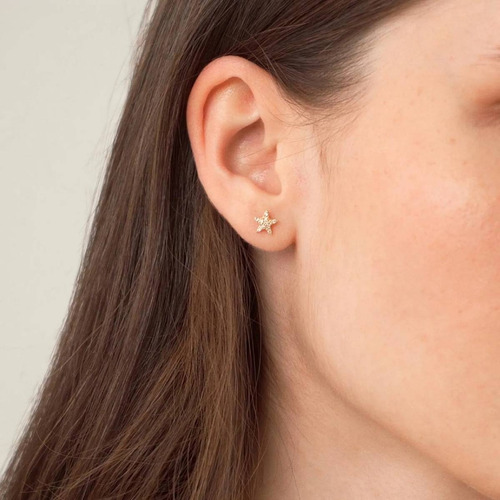 Brinco Ouro 18k 750 Feminino Estrela Cravejada Diamante Luxo - Imagem 3