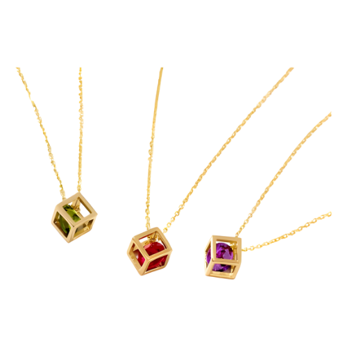 Colar Ouro 18k Feminino Cubo Magico Com Pedras Preciosas - Imagem 2