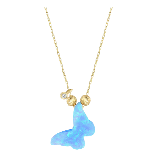 Colar Ouro 18k750 Borboleta Em Opala Azul Com Ponto Diamante