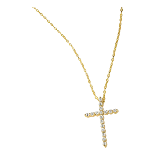 Colar Solitário Ouro 18k750 Feminino Cruz Cravejada Diamante - Imagem 2