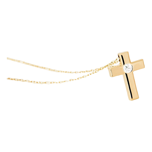Colar Solitário Ouro 18k750 Feminino Cruz Diamante Central - Imagem 2