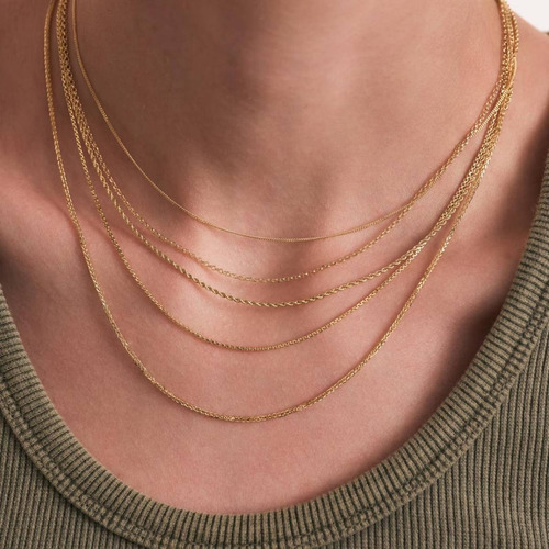 Colar Feminino Ouro 18k 750 Correntes Entrelaçadas Luxo - Imagem 2