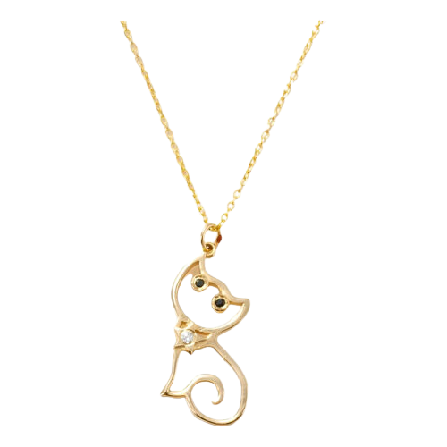 Colar Feminino Ouro 18k 750 Gatinho Feliz Diamante Central