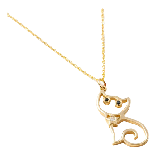 Colar Feminino Ouro 18k 750 Gatinho Feliz Diamante Central - Imagem 2