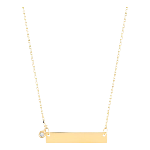 Colar Feminino Ouro 18k Placa De Gravação Ponto De Diamante