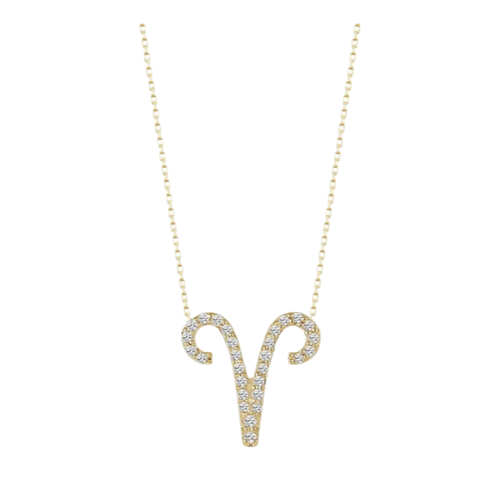 Colar Feminino Ouro 18k Signo Aries Cravejado Diamante