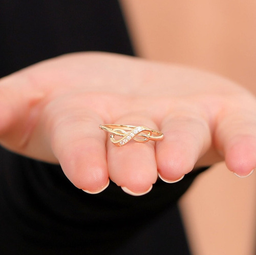 Anel Infinito Ouro 18k Feminino Cravejado Diamantes Luxo - Imagem 2