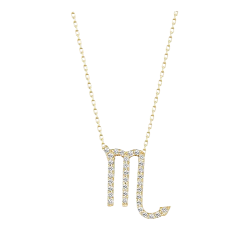 Colar Feminino Ouro 18k Signo Escorpião Cravejado Diamante