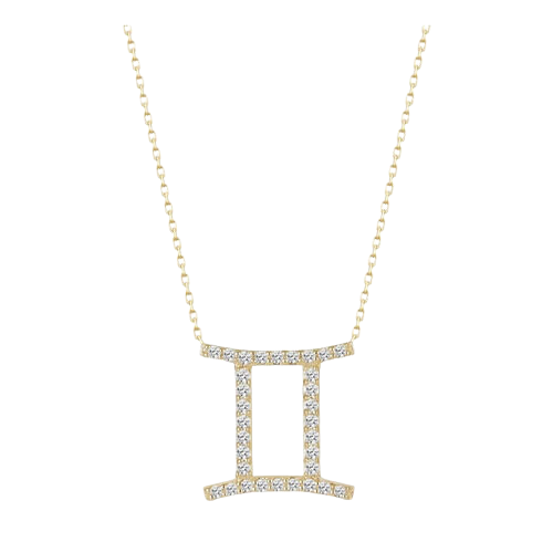 Colar Feminino Ouro 18k Signo Gêmeos Cravejado Diamante