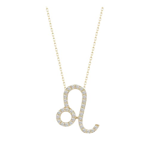 Colar Feminino Ouro 18k Signo Leão Cravejado Diamante