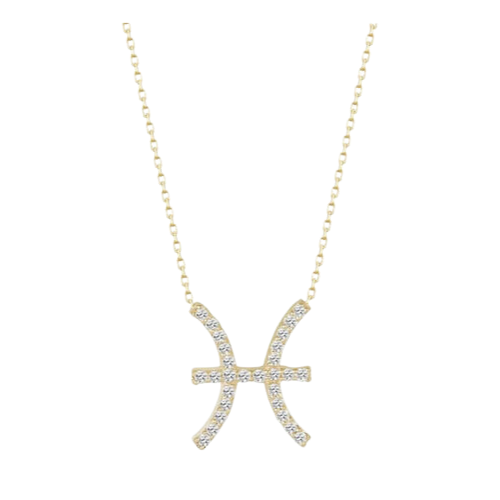 Colar Feminino Ouro 18k Signo Peixes Cravejado Diamante Luxo