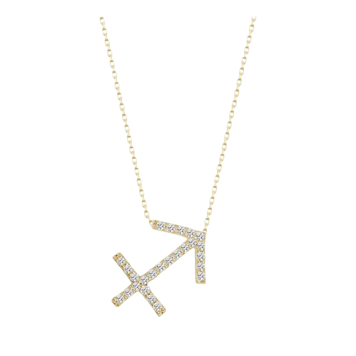 Colar Feminino Ouro 18k Signo Sagitário Cravejado Diamante