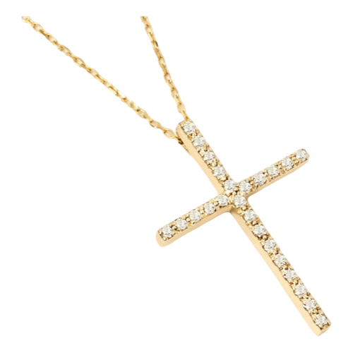 Colar Ouro 18k 750 Feminino Cruz Elegante Diamante Luxo