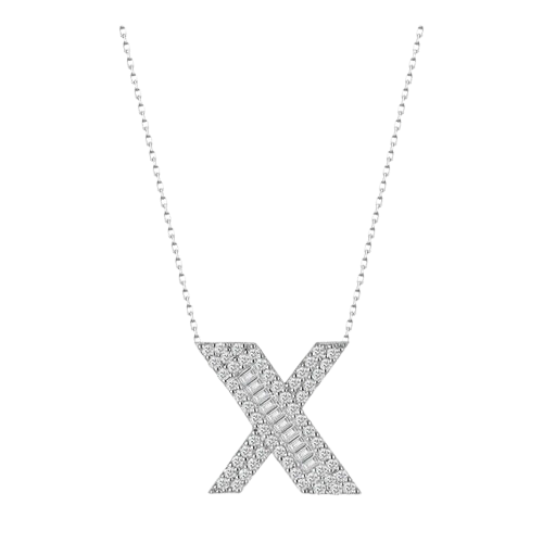 Colar Ouro 18k 750 Feminino Inicial X Cravejada Diamante Lux