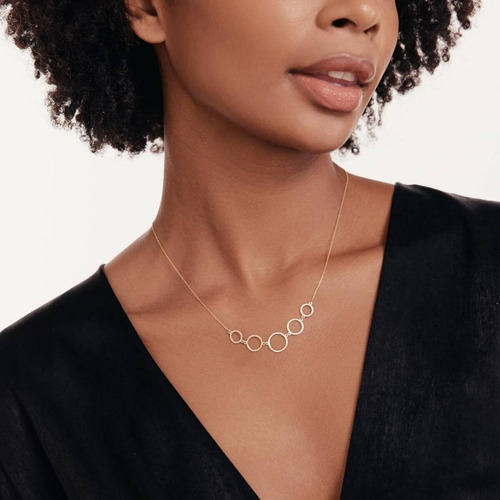 Colar Feminino Ouro 18k 750 Anéis Entrelaçados Luxo - Imagem 2