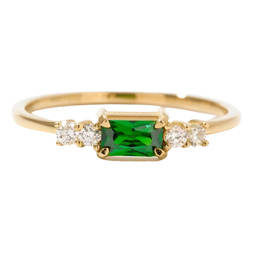 Anel Ouro 18k Feminino Esmeralda Central Diamantes Laterais - Imagem 2