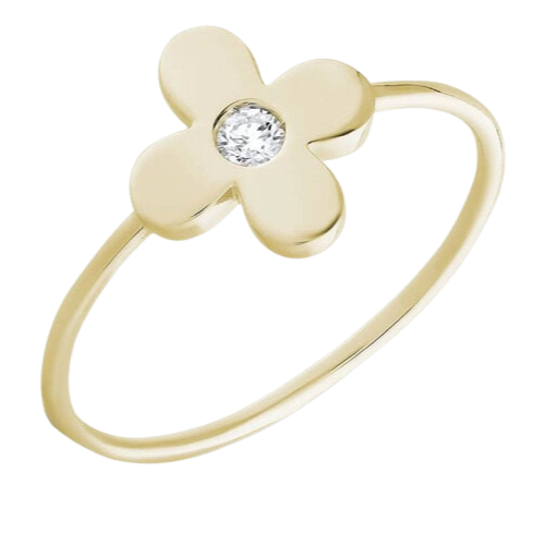 Anel Ouro 18k750 Feminino Flor Delicada Com Diamante Central