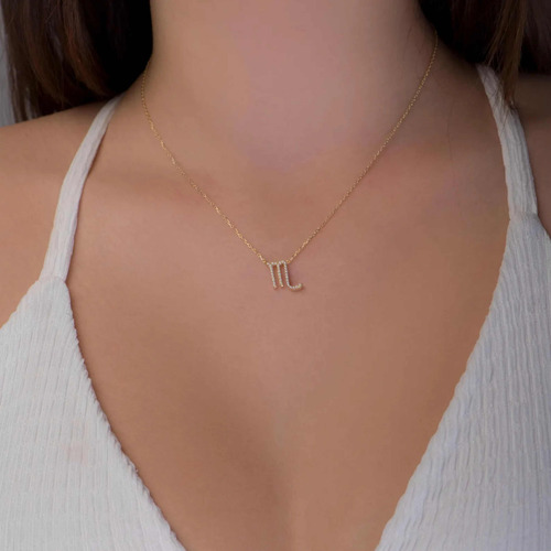 Colar Feminino Ouro 18k Signo Escorpião Cravejado Diamante - Imagem 3