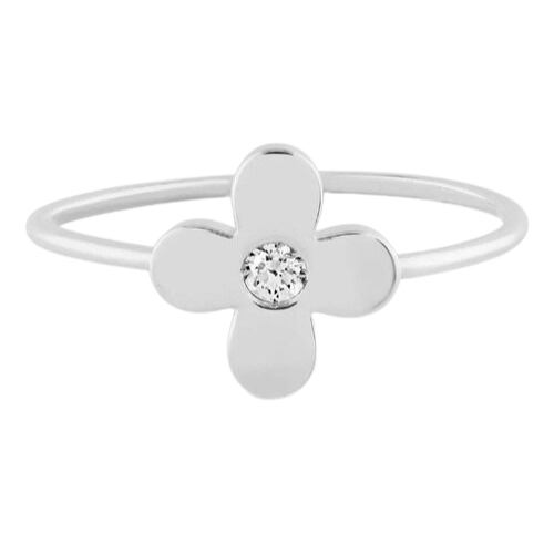 Anel Ouro 18k750 Feminino Flor Delicada Com Diamante Central - Imagem 3