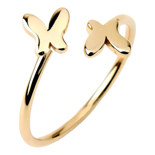 Anel Solitário Feminino Ouro 18k 750 Borboletas Boutique Lux