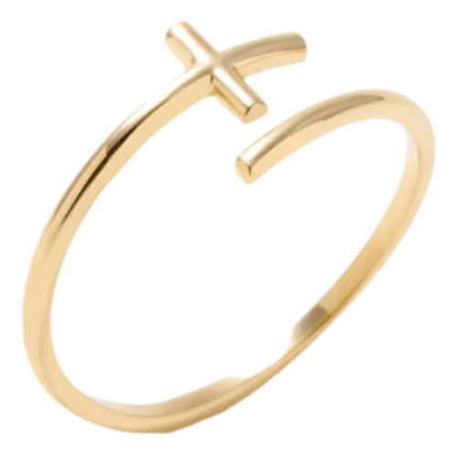 Anel Solitário Feminino Ouro 18k 750 Cruz Ajustável Elegante