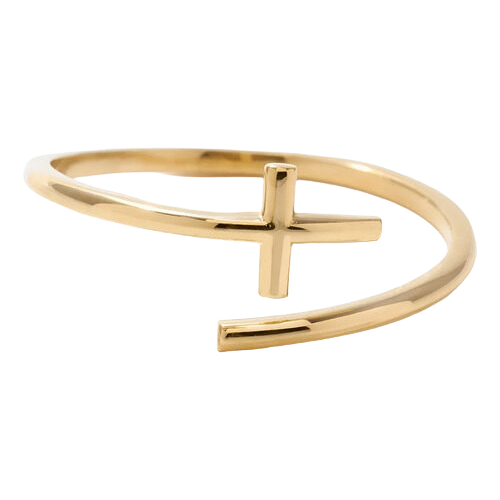 Anel Solitário Feminino Ouro 18k 750 Cruz Ajustável Elegante - Imagem 2