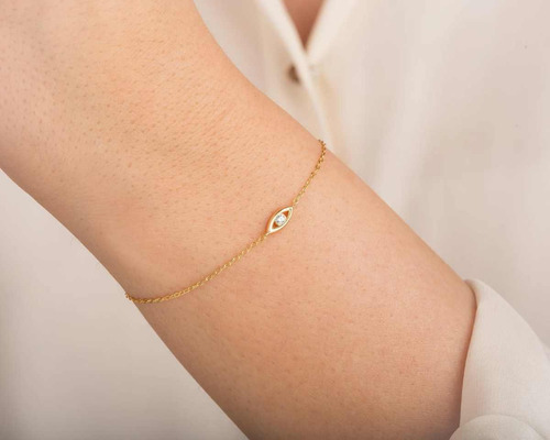 Pulseira Ouro 18K 750 Olho Diamante Central - Imagem 2