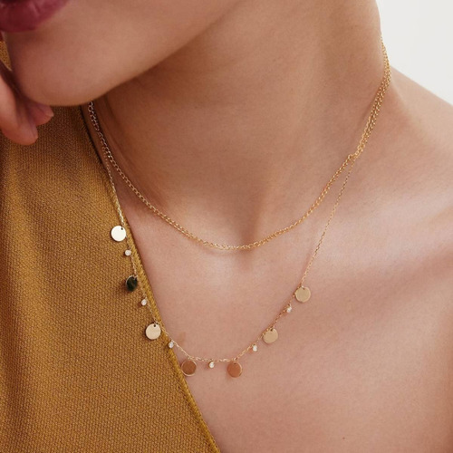 Colar Feminino Ouro 18k 750 Discos Luxo Entre Ponto Diamante - Imagem 2