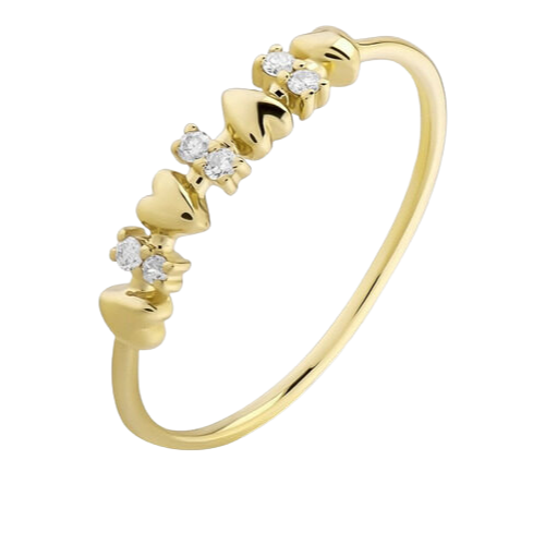 Anel Ouro 18k 750 Corações Feminino Placas Diamantes Luxo