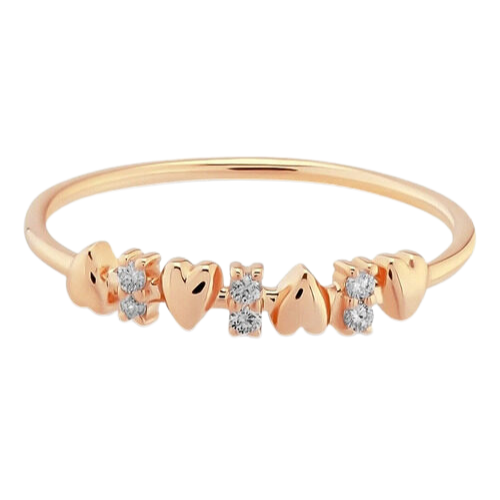 Anel Ouro 18k 750 Corações Feminino Placas Diamantes Luxo - Imagem 4