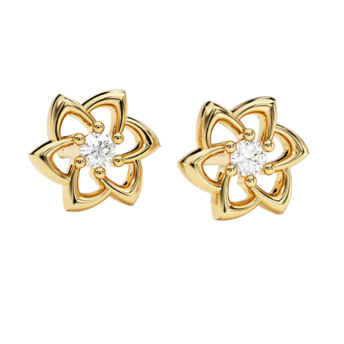 Brinco Feminino Ouro 18k 750 Flor Delicada Diamante Central