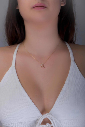 Colar Feminino Ouro 18k Signo Leão Cravejado Diamante - Imagem 3