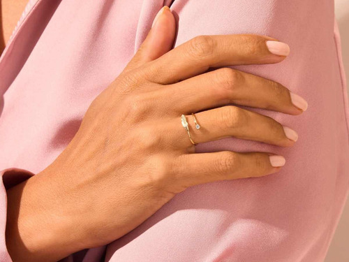 Anel Ouro 18k Feminino Pena Pássaro Cravejada Luxo Elegante - Imagem 3