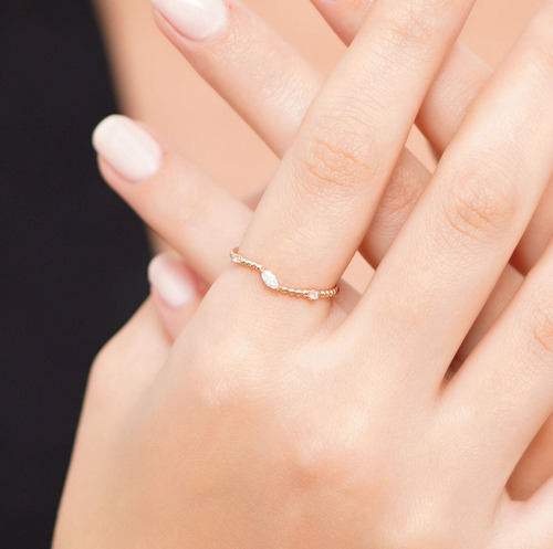 Anel Ouro 18k 750 Feminino Empalhável Diamante Marquise Luxo - Imagem 2