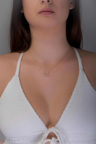 Colar Feminino Ouro 18k Signo Cancer Cravejado Diamante - Imagem 3
