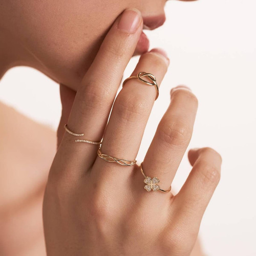 Anel Solitário Feminino Ouro 18k Ajustável Diamantes Luxo - Imagem 2