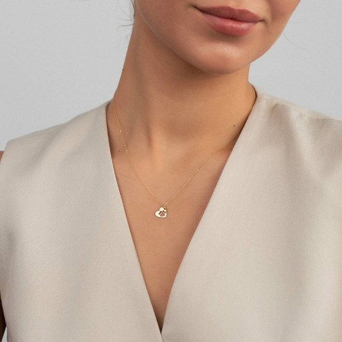 Colar Ouro 18k 750 Feminino Coração Meu Pet Ponto Diamante - Imagem 3
