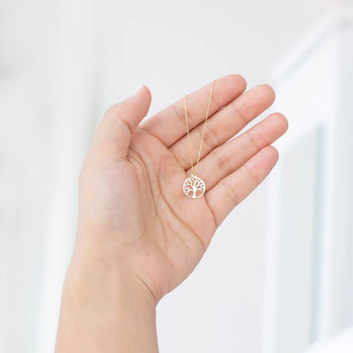 Colar Ouro 18k 750 Feminino Arvore Da Vida Ponto Diamante - Imagem 2