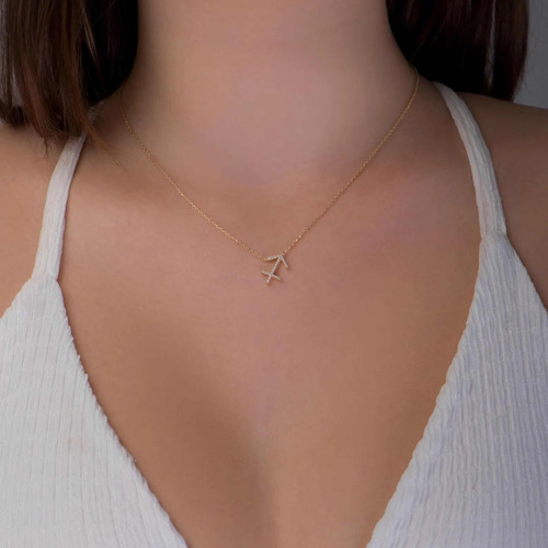 Colar Feminino Ouro 18k Signo Sagitário Cravejado Diamante - Imagem 2