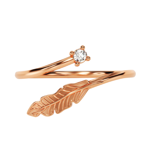 Anel Ouro 18k Feminino Pena Pássaro Cravejada Luxo Elegante - Imagem 5